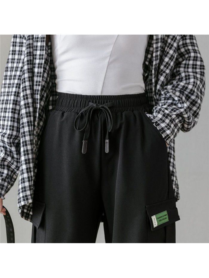 new Korean loose and thin striped casual Capris female student Harem Pants 