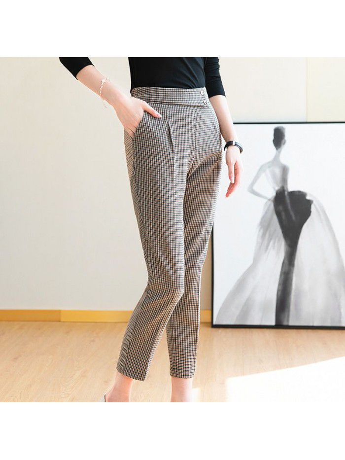 Plaid suit pants  spring and summer new Capris children's summer thin women's Plaid casual pants 