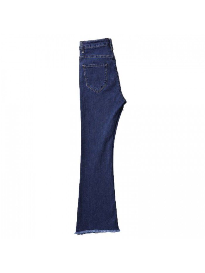 Dark blue micro trumpet jeans women's quarter  spring and summer new slim high waist chic wide leg quarter pants 