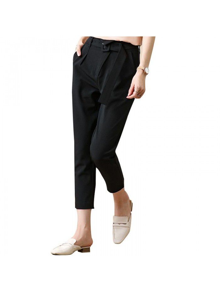 Black pencil pants women's spring and summer  new nine point versatile high waist slim waist radish feet straight pants 
