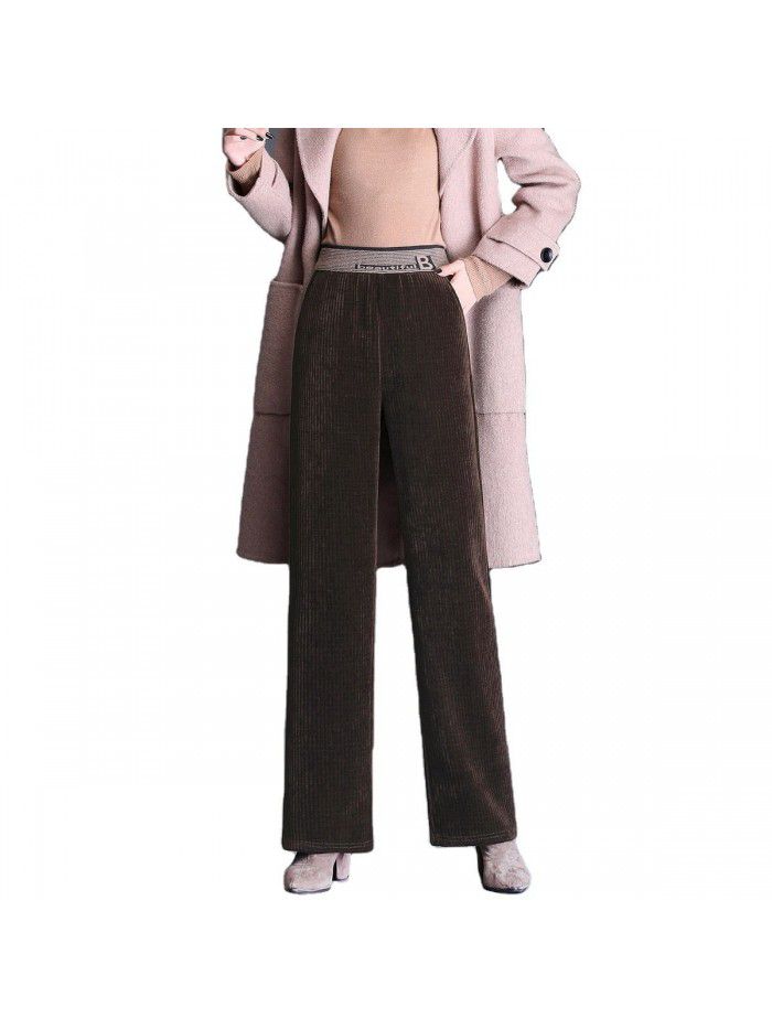 Popular chenille wide leg pants women's new high waist down corduroy straight pants 