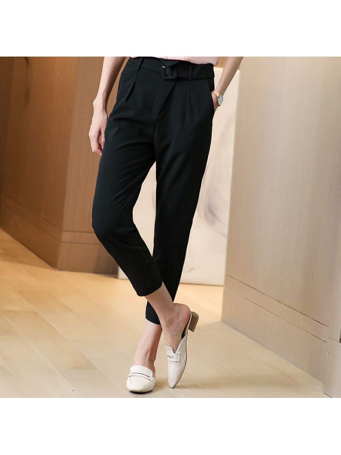 Black pencil pants women's spring and summer  new nine point versatile high waist slim waist radish feet straight pants 