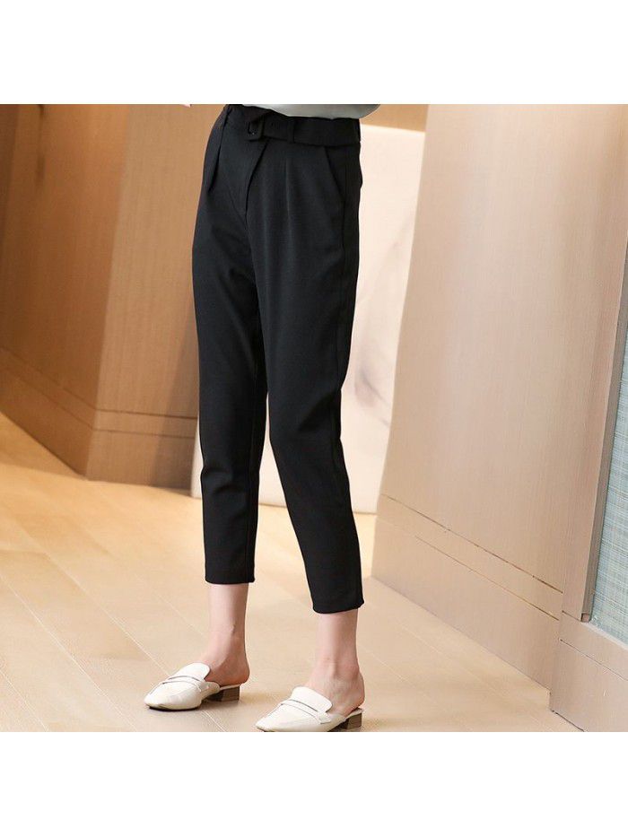 Black pencil pants women's spring and summer  new nine point versatile high waist slim waist radish feet straight pants 