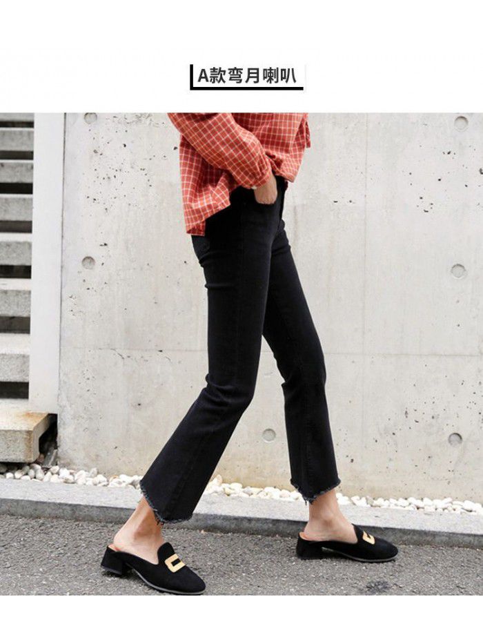 Black flared jeans women's 20 spring new high waisted slim cropped pants 