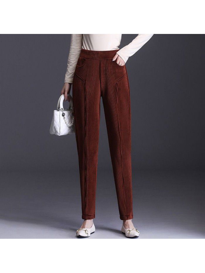 Real shot: Autumn New corduroy pants children's Harem Pants Small foot Luobu striped flannel pants golden velvet casual pants 