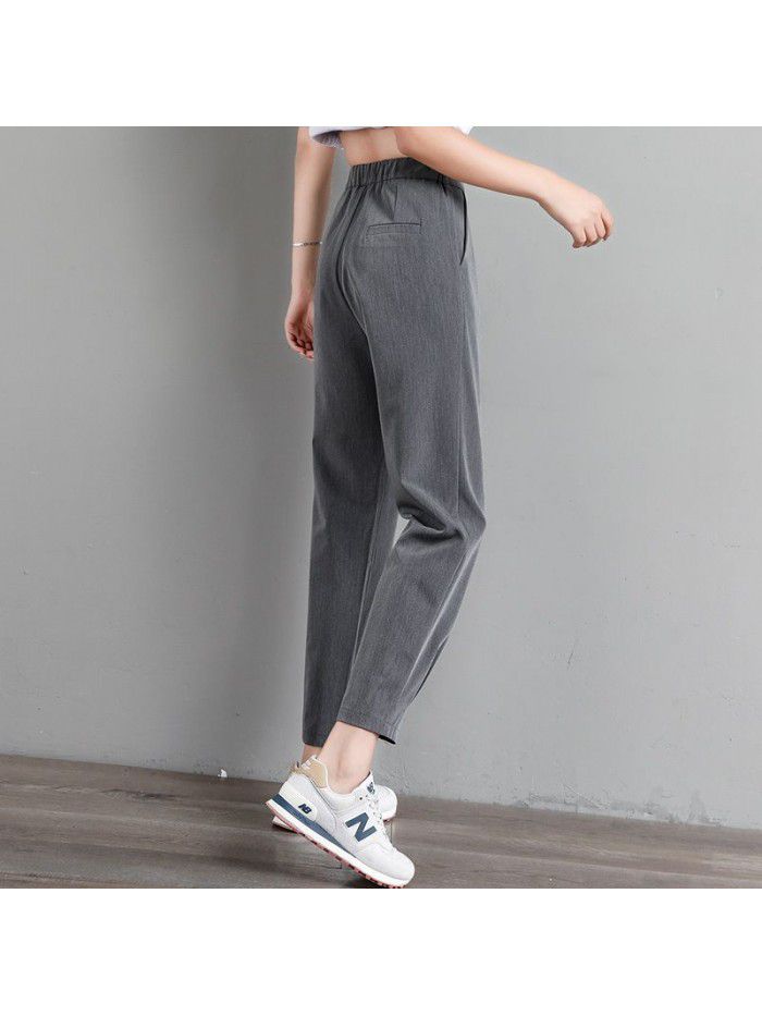 Harlem pants loose straight suit casual high waist nine point slim black radish Chiffon autumn thin women's pants 