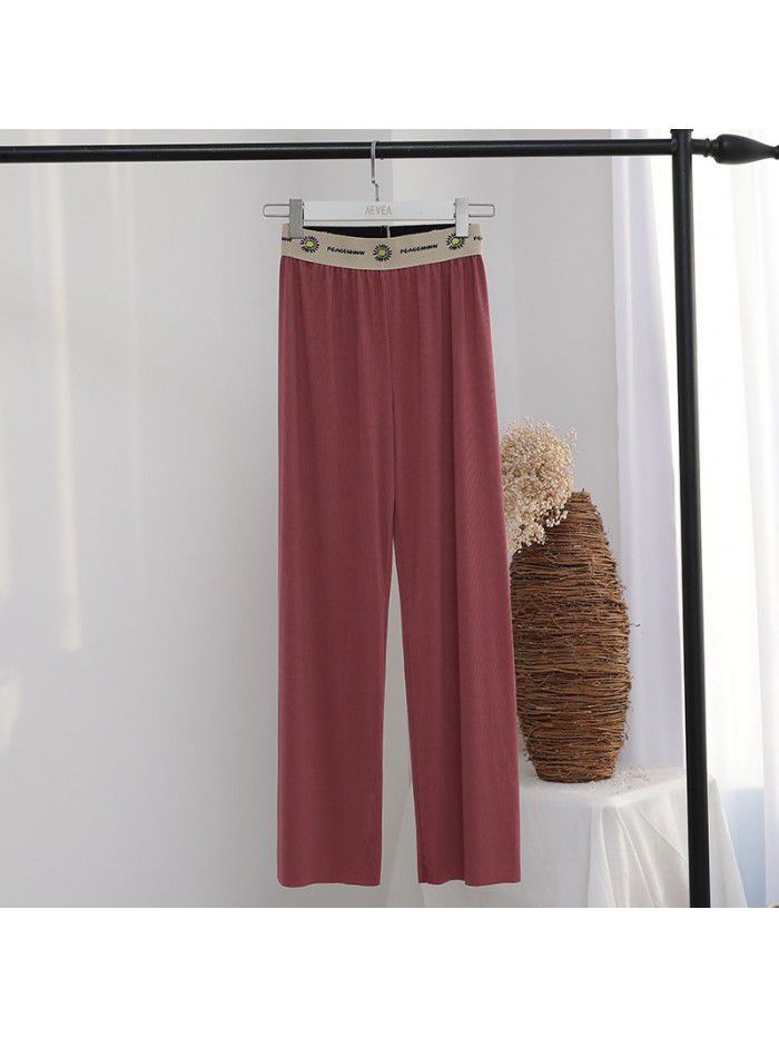 Knitted wide leg pants women's summer Retro High waist straight pants sportswear Slouchy casual pants floor pants 