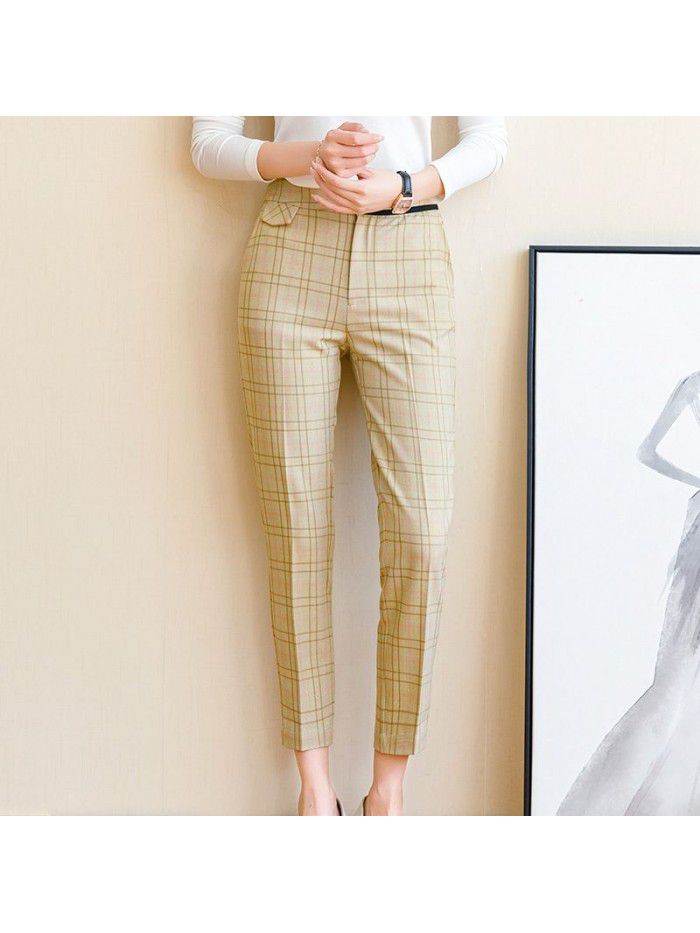 Plaid suit pants women's early spring  new simple temperament show thin versatile SLIM STRAIGHT pants professional pants 
