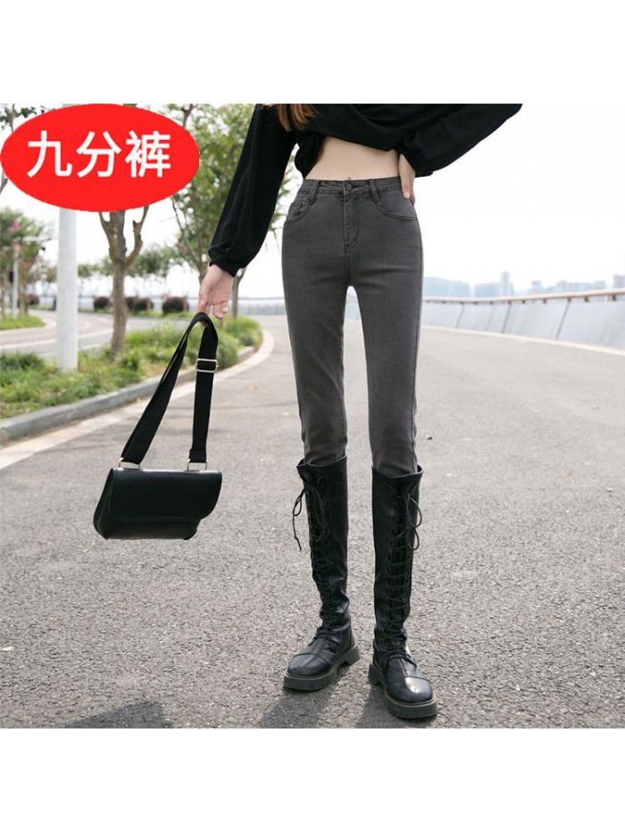 Black jeans women's cropped pants fall  