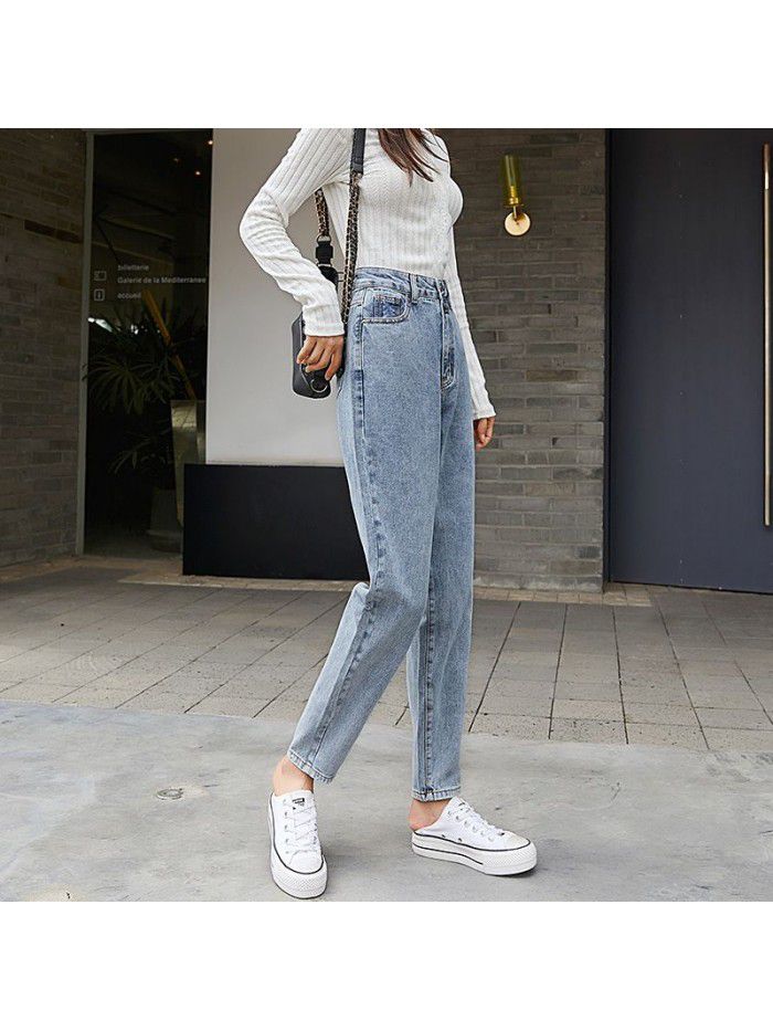 autumn jeans Harlan cross pants women's pants double button high waist loose jeans women's pants 