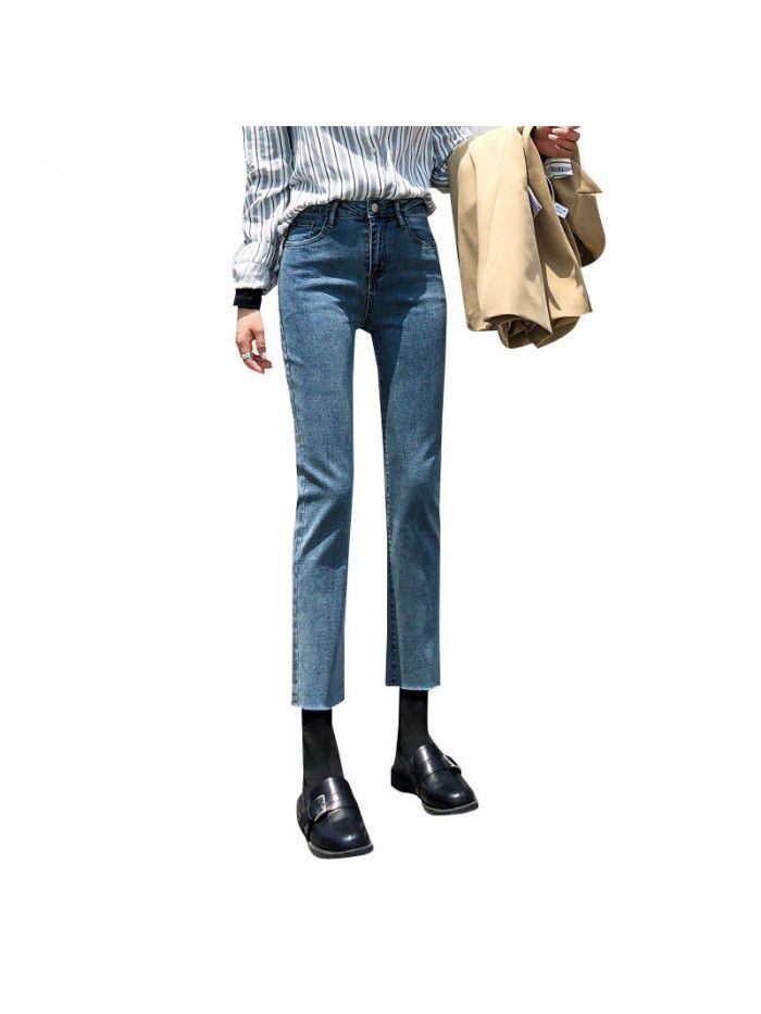 High waist straight pants jeans women show high loose thin pants pipe pants chic  autumn fashion 