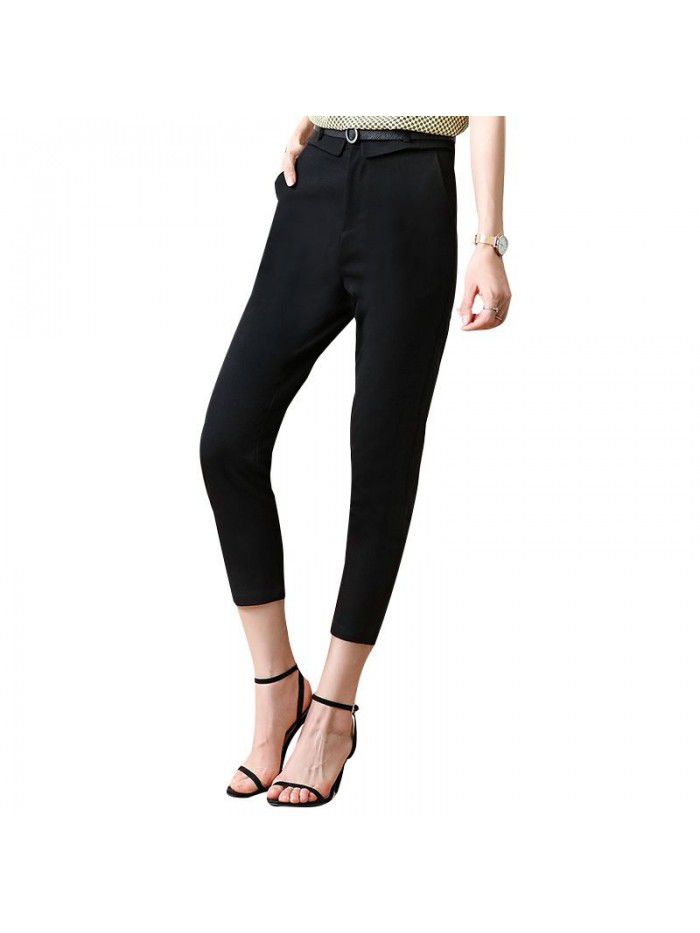 Black pencil pants women's spring summer  new nine point slim waist versatile high waist radish small foot pipe pants 