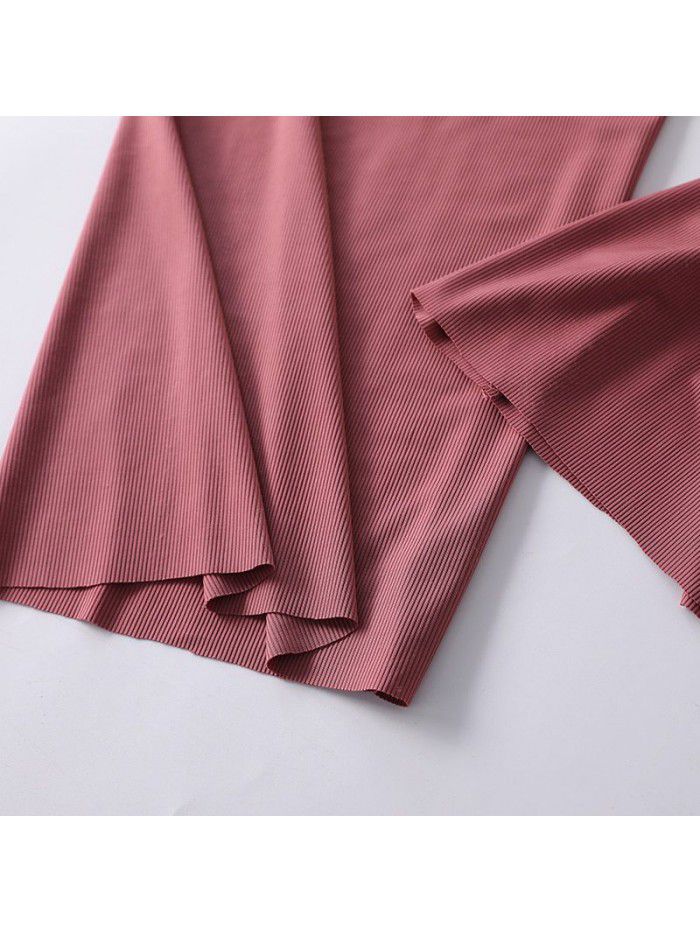 Knitted wide leg pants women's summer Retro High waist straight pants sportswear Slouchy casual pants floor pants 