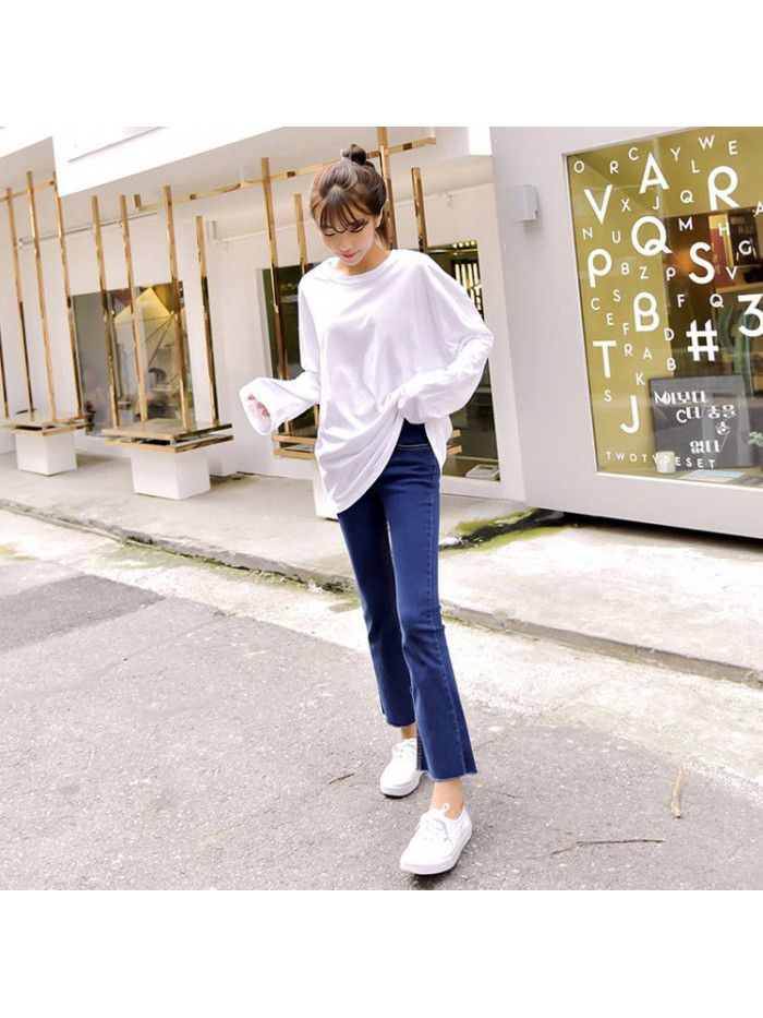 Black micro trumpet jeans women's quarter pants in spring and summer  