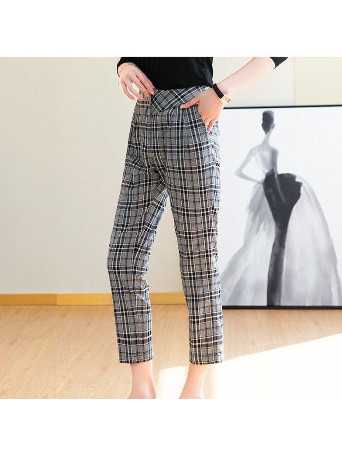 Plaid pipe pants women's casual versatile  fashion high waist slim professional straight pants women's suit pants 