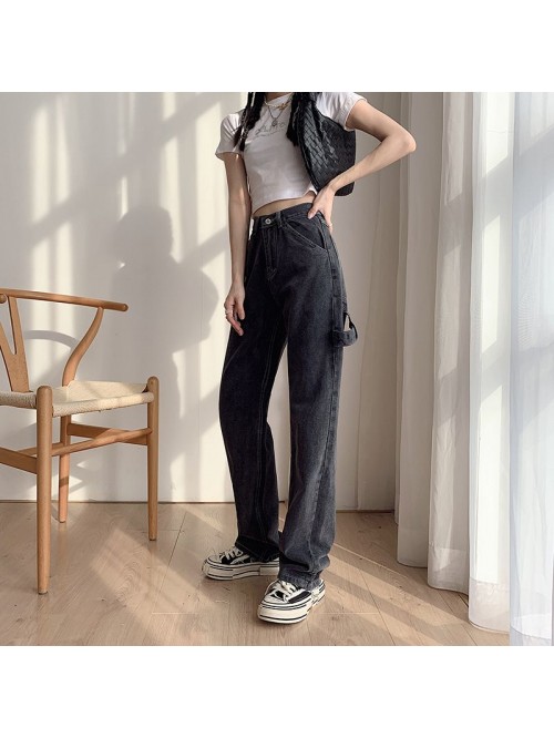 Grey jeans women's straight baggy pants  new ...