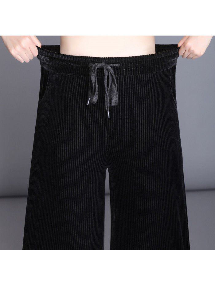  High Waist Wide Leg Pants women's summer and autumn loose drop feeling straight leisure Velvet Pants women's autumn large casual pants 