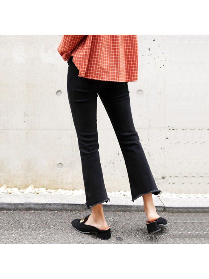 Black flared jeans women's 20 spring new high waisted slim cropped pants 