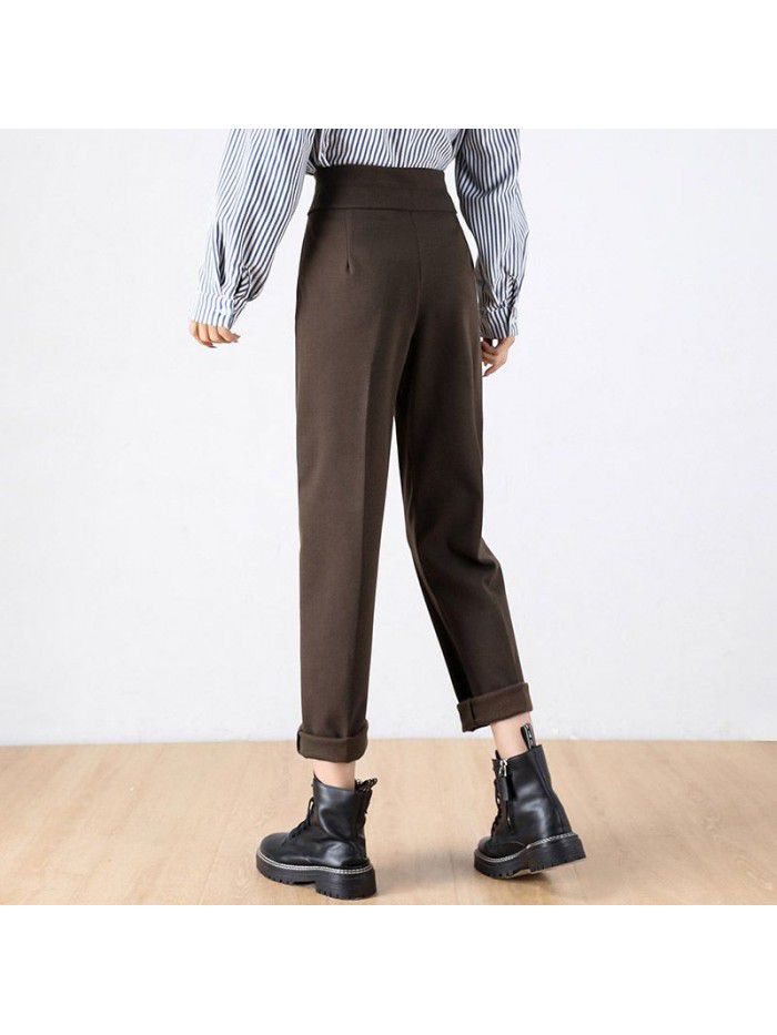 Harlem pants women's pants loose straight tube show thin leisure spring and autumn winter thickened high waist woolen robe pants 