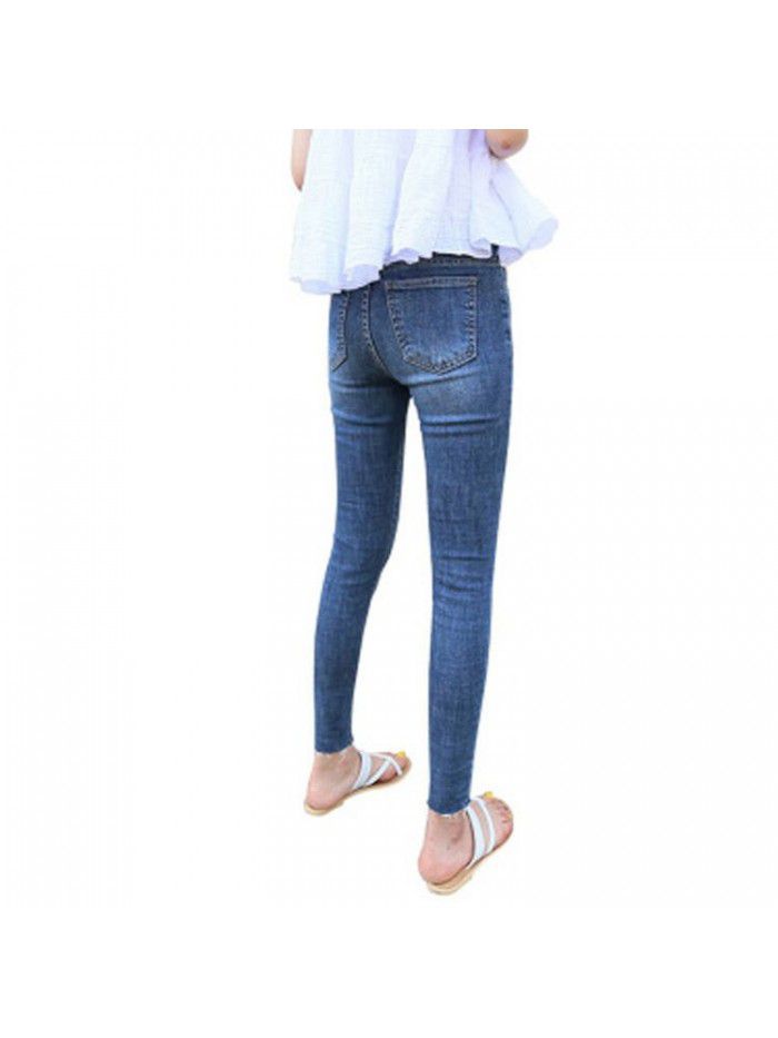 High waisted jeans women's Capris spring and summer  New Retro light blue slim versatile cropped Leggings 