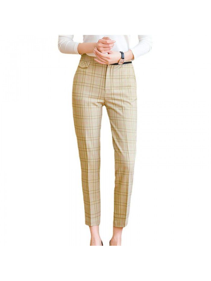 Plaid suit pants women's early spring  new simple temperament show thin versatile SLIM STRAIGHT pants professional pants 