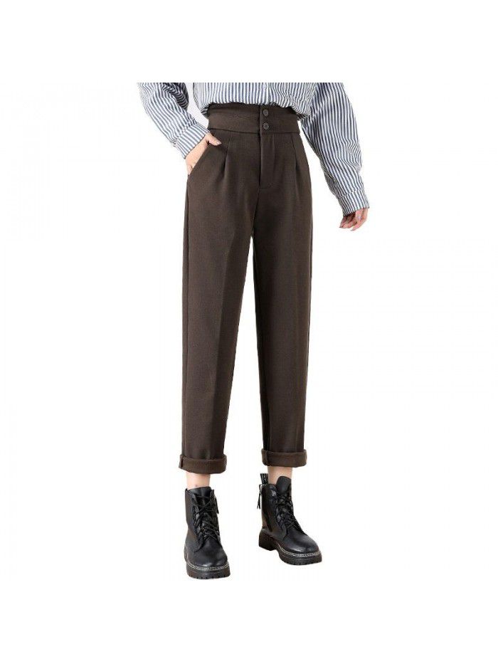 Harlem pants women's pants loose straight tube show thin leisure spring and autumn winter thickened high waist woolen robe pants 