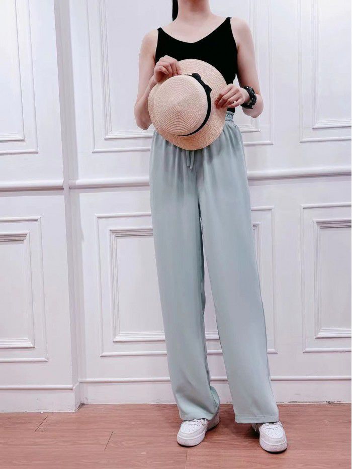 Women's straight pants  new summer loose thin solid high waist casual pants fashion summer wear 