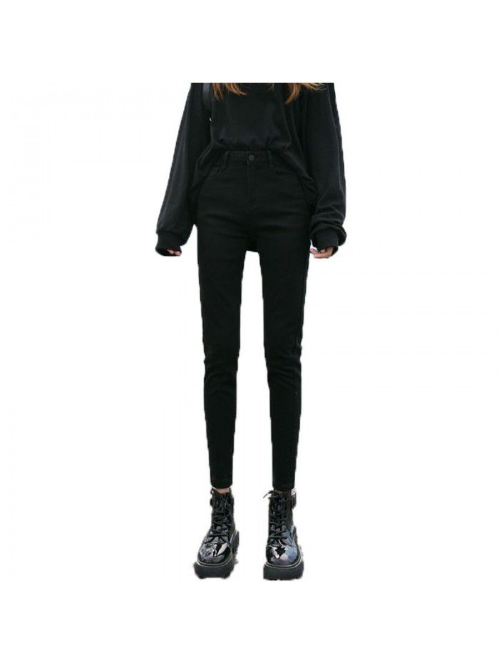 Black jeans women's cropped pants fall  