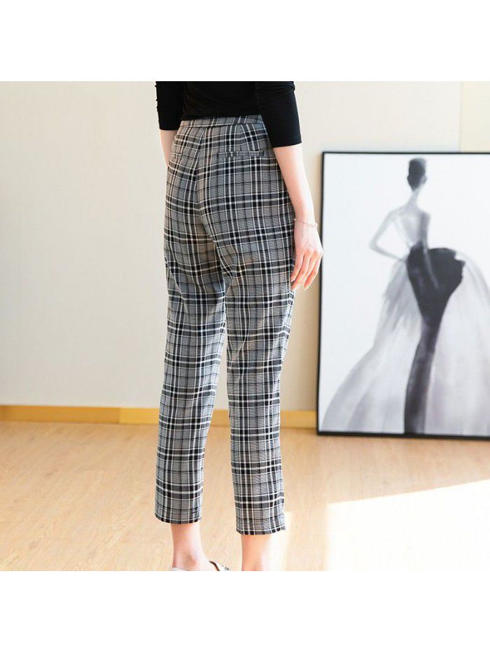 Plaid pipe pants women's casual versatile  fashion high waist slim professional straight pants women's suit pants 