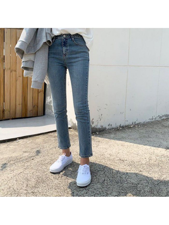 Light blue jeans women's small straight Capris 