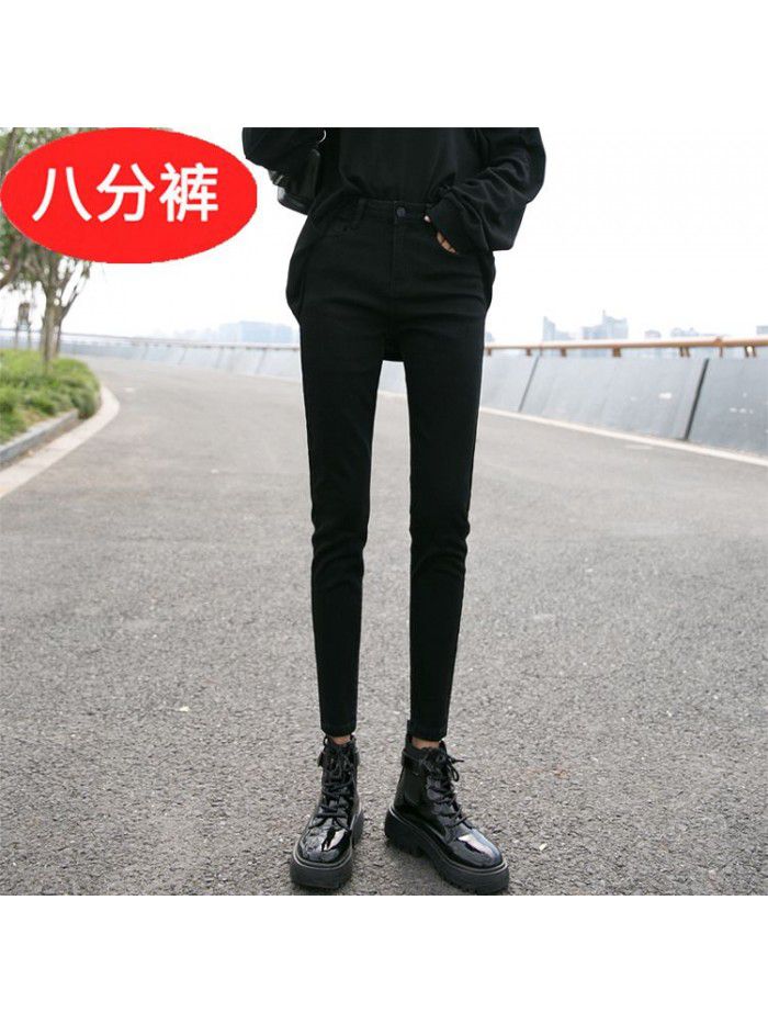 Black jeans women's cropped pants fall  