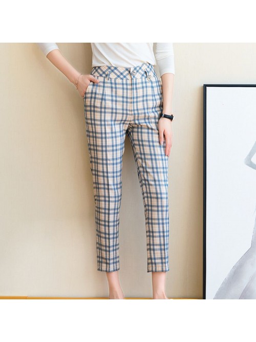 Plaid casual pants women's  summer dress new ...