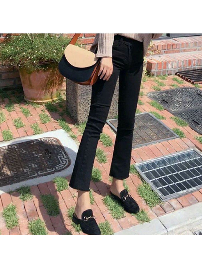 Black micro trumpet jeans women's quarter pants in spring and summer  