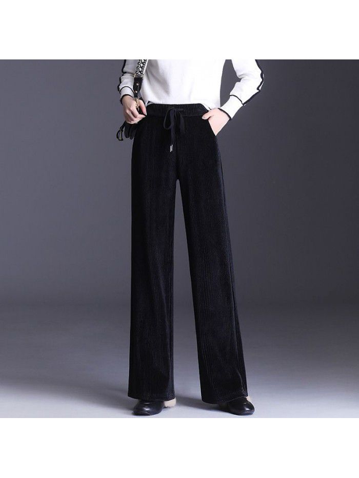Autumn  straight wide casual pants corduroy wide leg pants women's high waist down feeling gold stripe pants 