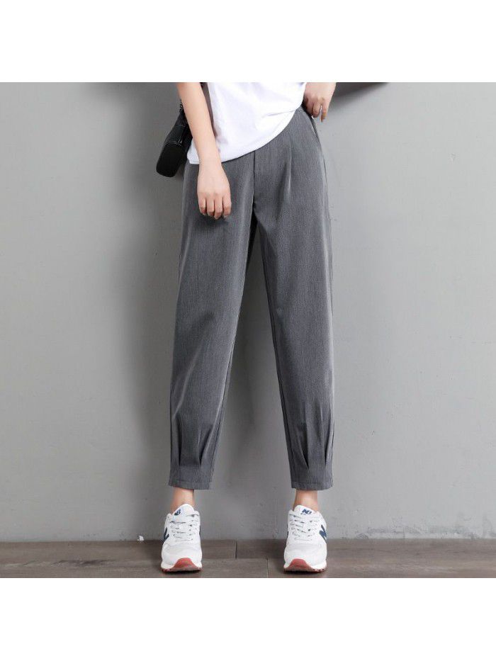 Harlem pants loose straight suit casual high waist nine point slim black radish Chiffon autumn thin women's pants 