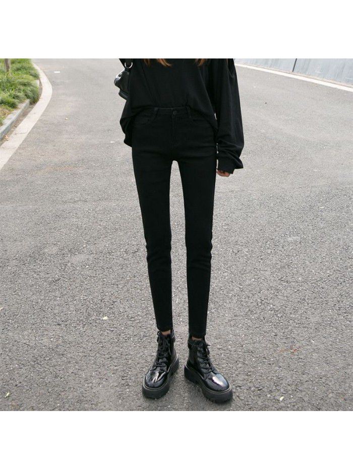 Black jeans women's cropped pants fall  