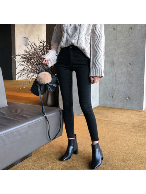 Black jeans women's nine point pencil pants K...