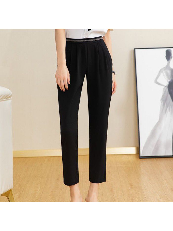 Black 9-point Harem Pants women's  spring and summer thin high waist loose comfortable thin soft pants summer 