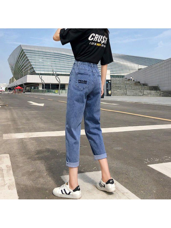Autumn  new straight tube loose hole pants show thin daddy nine point radish pants 