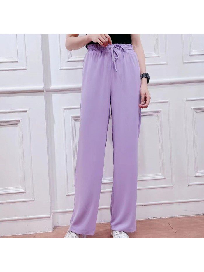 Women's straight pants  new summer loose thin solid high waist casual pants fashion summer wear 