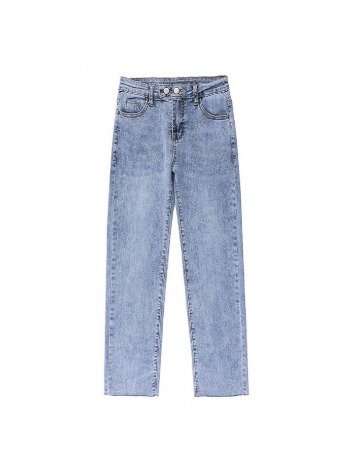Jeans women's  spring and summer new high waist Korean version show thin show high student loose fashion nine point straight pants 