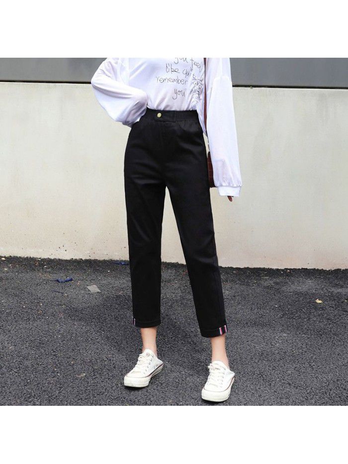 Early autumn  thin dad pants women's high waist and thin versatile suit pants Harlan loose and fat mm casual Capris 