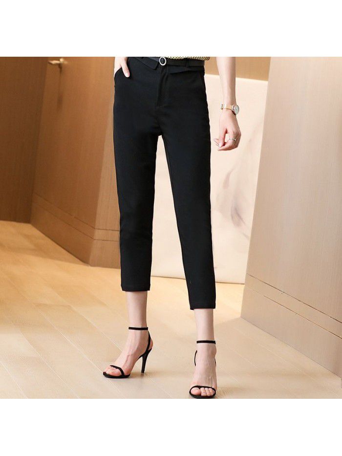 Black pencil pants women's spring summer  new nine point slim waist versatile high waist radish small foot pipe pants 