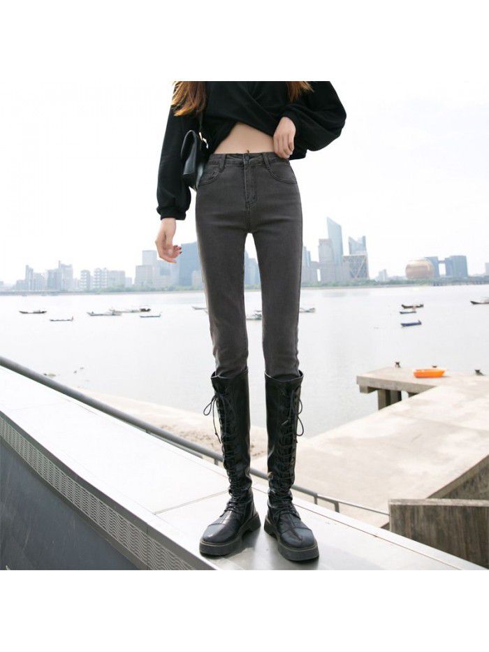 Black jeans women's cropped pants fall  