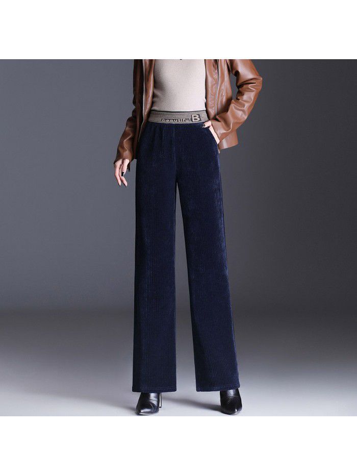 Popular chenille wide leg pants women's new high waist down corduroy straight pants 