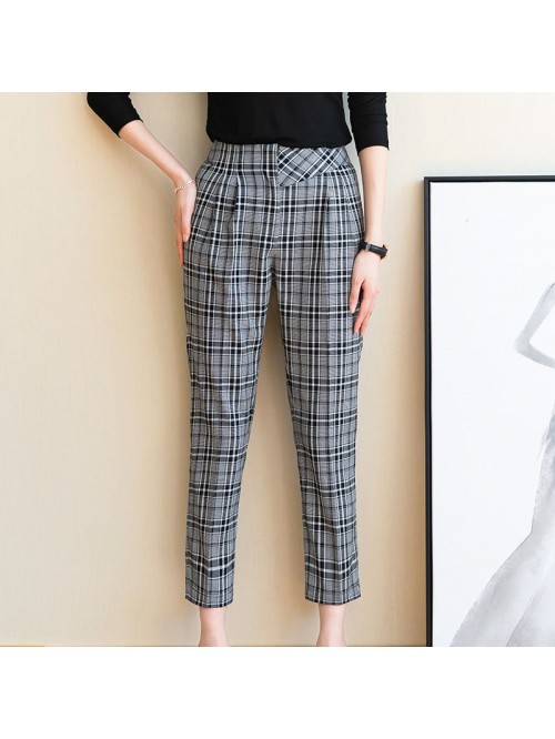 Plaid pipe pants women's casual versatile  fa...