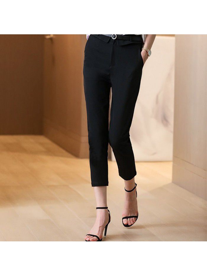 Black pencil pants women's spring summer  new nine point slim waist versatile high waist radish small foot pipe pants 