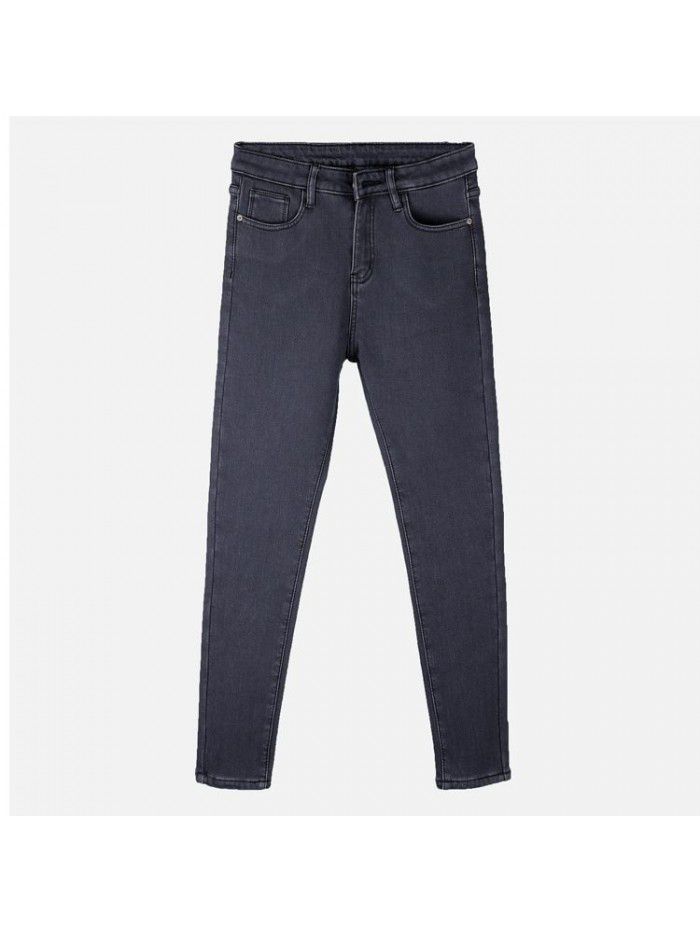 Grey jeans women's small legged Capris new high waist slim stretch Capris for spring  