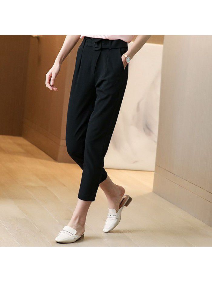 Black pencil pants women's spring and summer  new nine point versatile high waist slim waist radish feet straight pants 