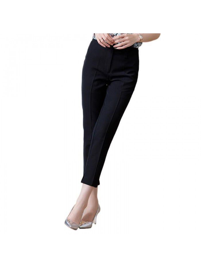 Casual suit pants women's straight tube loose high waist nine point small feet summer thin style versatile slim black pipe pants 